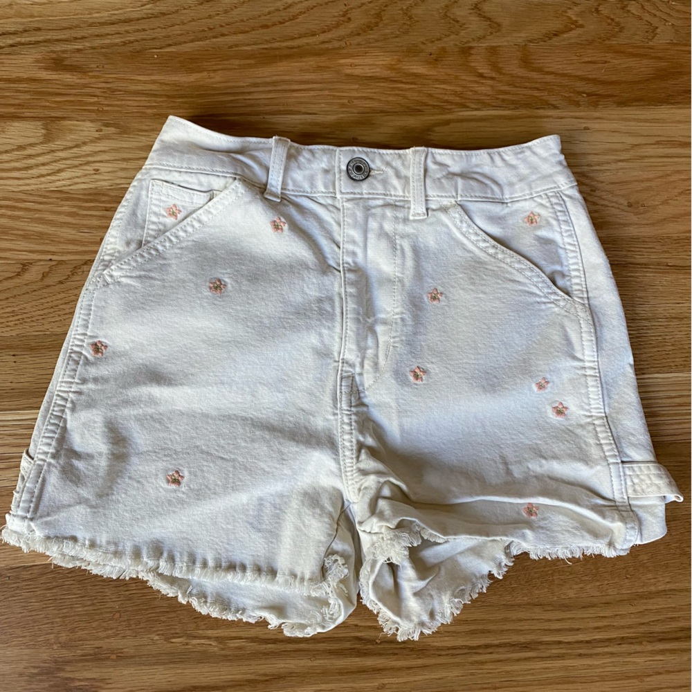 American Eagle Outfitters Cream Jean Shorts with Pink Accents